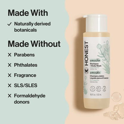 The Honest Company Sensitive Shampoo + Body Wash 18 fl oz + Shampoo + Body Wash Refill 32 fl oz