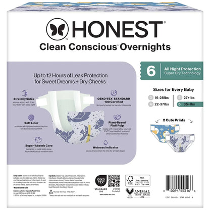 The Honest Company Clean Conscious Disposable Overnight Diapers Cozy Cloud + Star Signs  - (Select Size and Pattern)