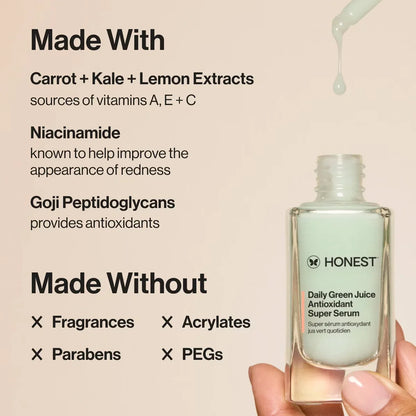 Honest Beauty Daily Green Juice Antioxidant Super Facial Serum - Travel Size - 1 fl oz: Vegan, Deep Hydration, Face Application
