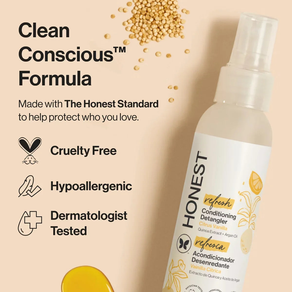 The Honest Company Refresh Conditioning Detangler - Citrus Vanilla - 4 fl oz: Sulfate-Free, Paraben-Free, All Hair Types, Daily Spray