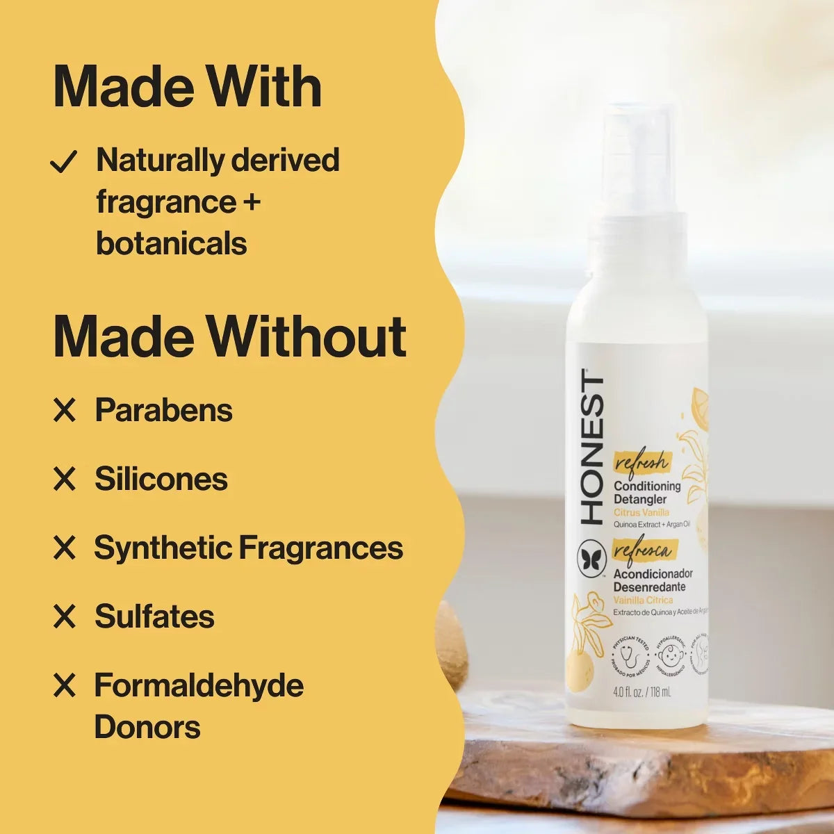 The Honest Company Refresh Conditioning Detangler - Citrus Vanilla - 4 fl oz: Sulfate-Free, Paraben-Free, All Hair Types, Daily Spray