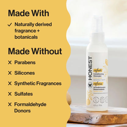 The Honest Company Refresh Conditioning Detangler - Citrus Vanilla - 4 fl oz: Sulfate-Free, Paraben-Free, All Hair Types, Daily Spray