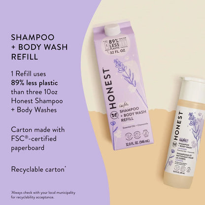 The Honest Company Calm Shampoo + Body Wash Refill, Lavender - 32 fl oz: Suitable for All Hair Types, Daily Use, Baby 2-In-1 Formula, Free from Dyes