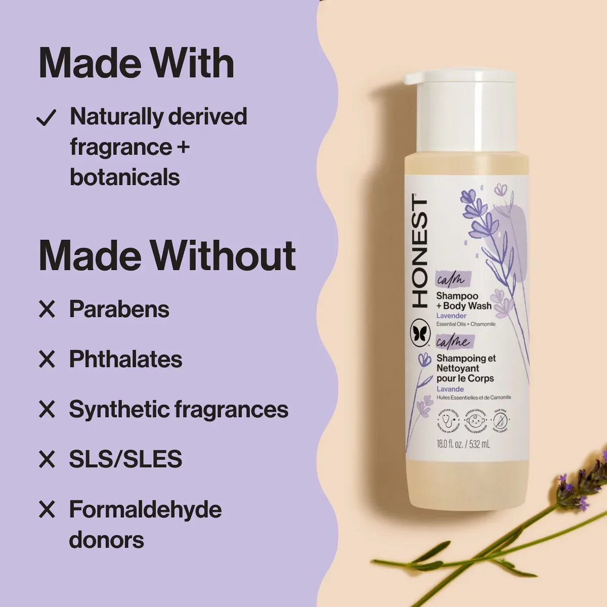 The Honest Company Calm Shampoo + Body Wash - Travel Size - Lavender- 2 fl oz: Dye-Free, Paraben-Free, Phthalate-Free, Artificial Fragrance-Free