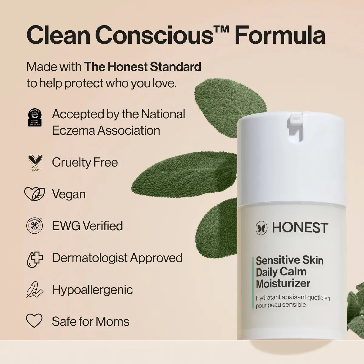 Honest Beauty Sensitive Skin Daily Calm Moisturizer with Hyaluronic Acid and Allantoin - 1.7 fl oz: Face Cream, Unscented, Paraben-Free