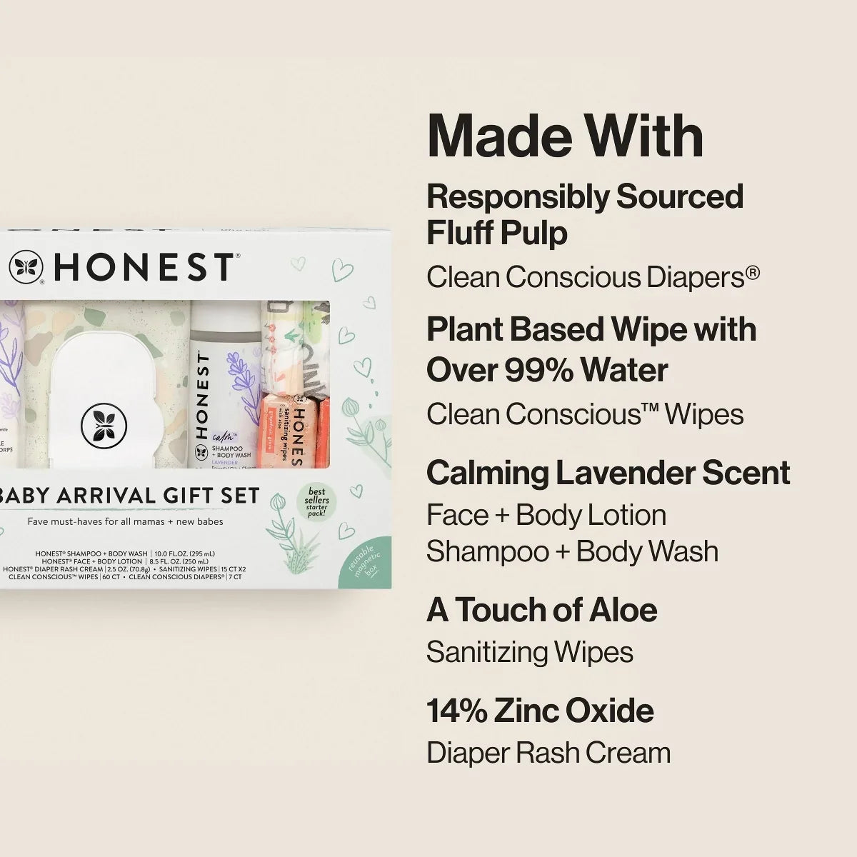The Honest Company Baby Arrival Gift Set: 6 Pieces, Moisturizing, Basic Cleansing, Lavender Scent