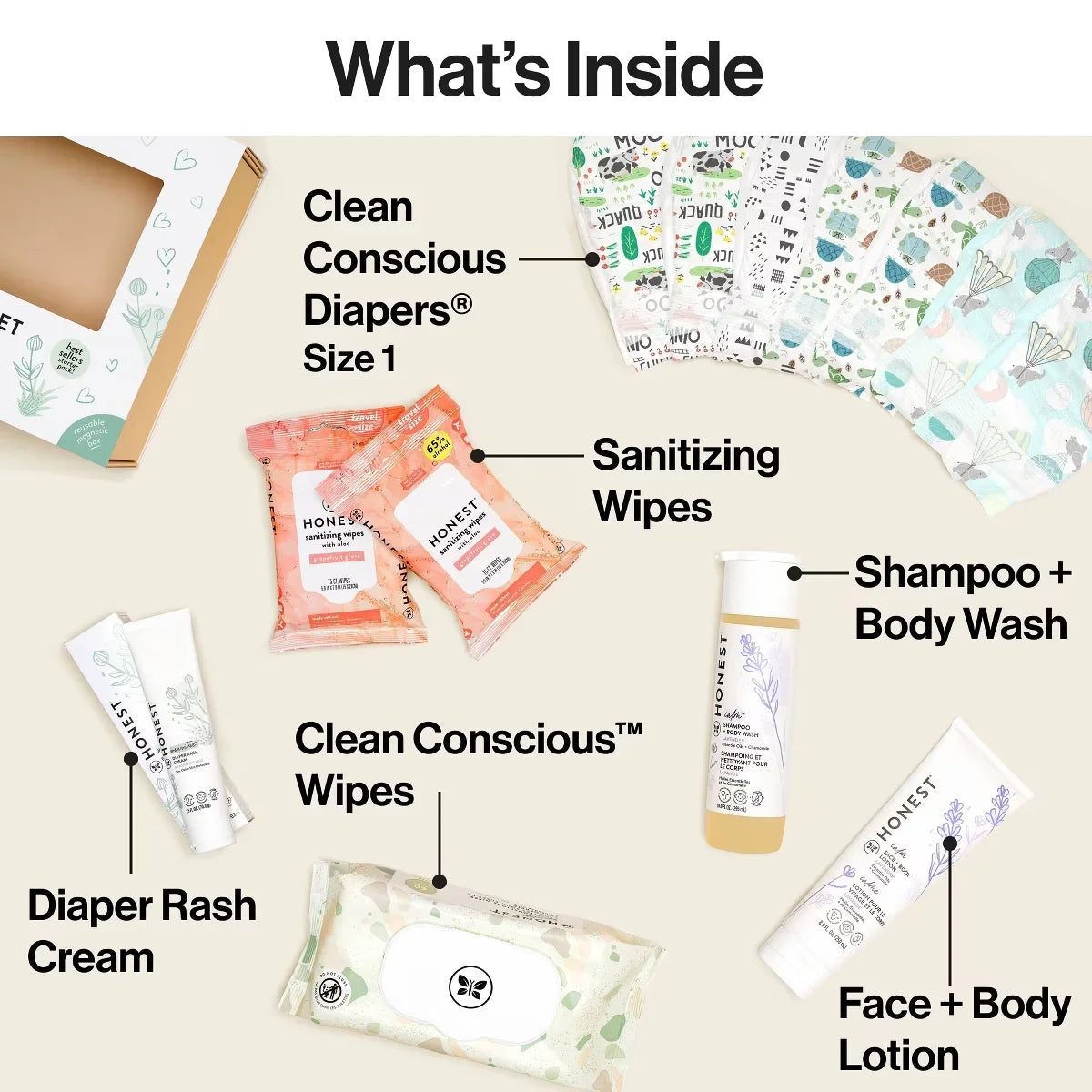 The Honest Company Baby Arrival Gift Set: 6 Pieces, Moisturizing, Basic Cleansing, Lavender Scent