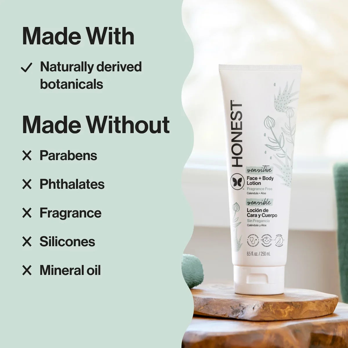 The Honest Company Sensitive Face + Body Lotion Fragrance Free - 8.5 fl oz: Moisturizing, Dye-Free, Paraben-Free, Silicone-Free