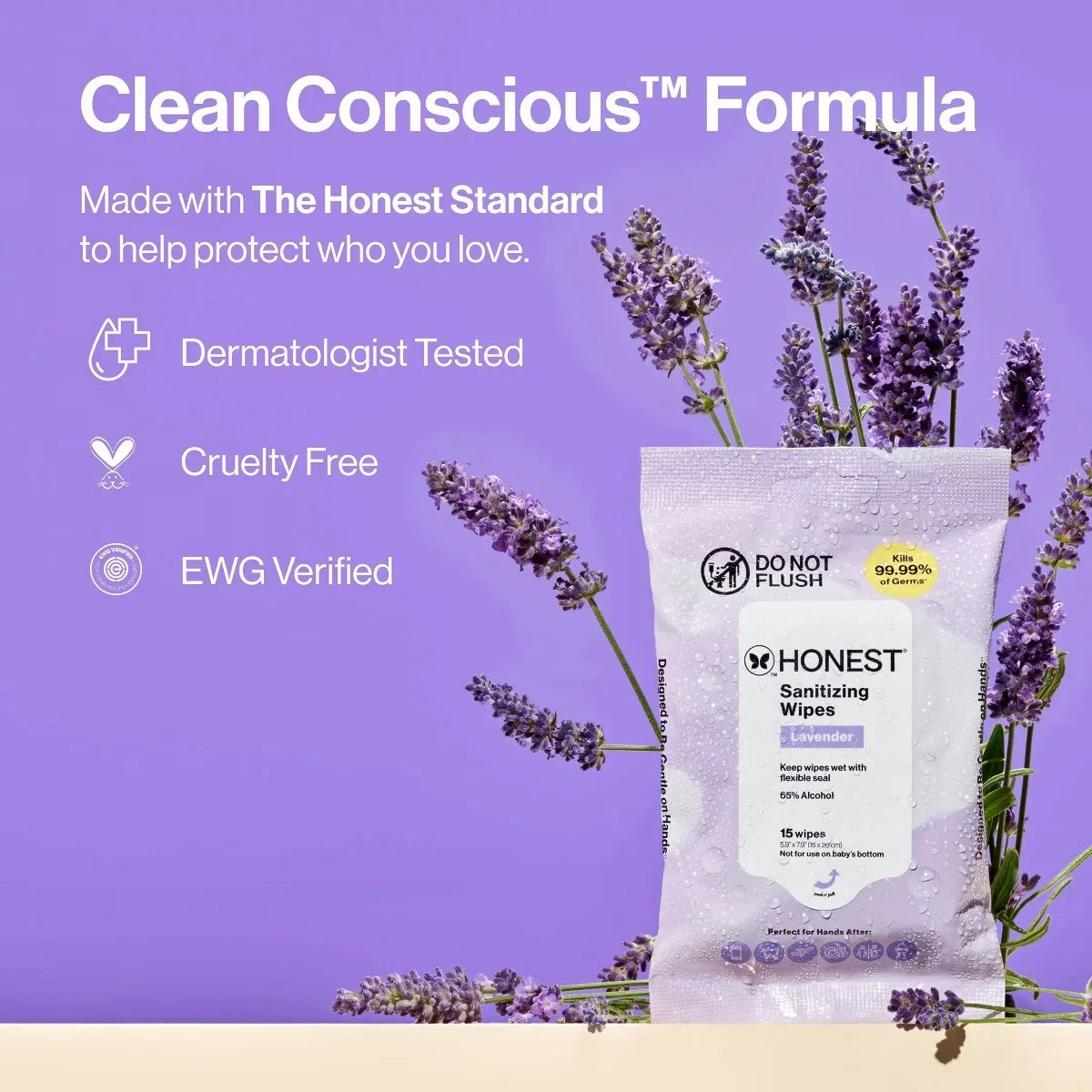 The Honest Company Sanitizing Hand Wipes Lavender Field - 15ct