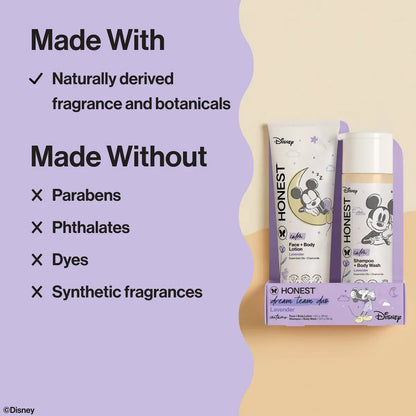 The Honest Company Calm Disney Shampoo + Body Wash and Lotion Duo - Lavender - 18.5 fl oz: Moisturizing, Dye-Free, Phthalate-Free