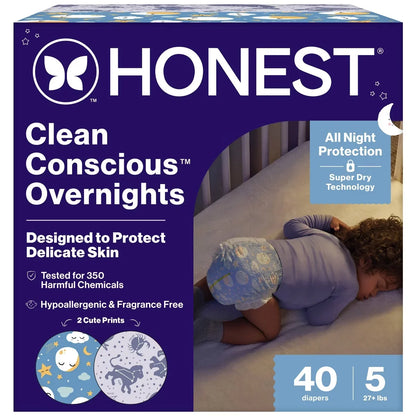 The Honest Company Clean Conscious Disposable Overnight Diapers Cozy Cloud + Star Signs  - (Select Size and Pattern)