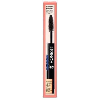Honest Beauty Extreme Volume Mascara and Bold Lash Primer Black - Travel Size - 0.27 fl oz: Paraben-Free, Vegan, Includes Applicator