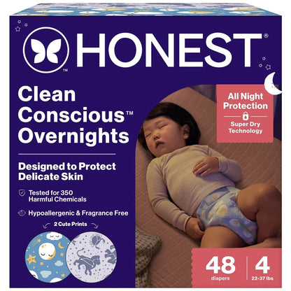 The Honest Company Clean Conscious Disposable Overnight Diapers Cozy Cloud + Star Signs  - (Select Size and Pattern)